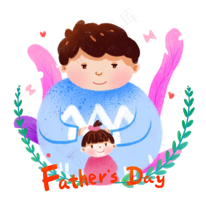 父亲节卡通夸张风温馨扎头发的父(2000X2000(DPI:350))psd模版下载