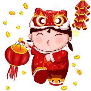 新年喜庆元素放鞭炮灯笼人物,免抠元素