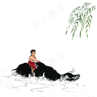 二十四节气清明水牛牧童春天农历,免抠元素