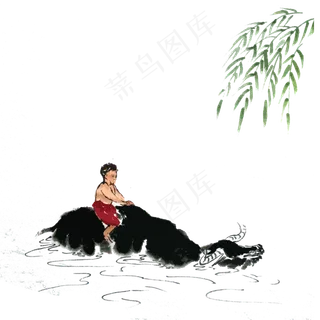 二十四节气清明水牛牧童春天农历,免抠元素