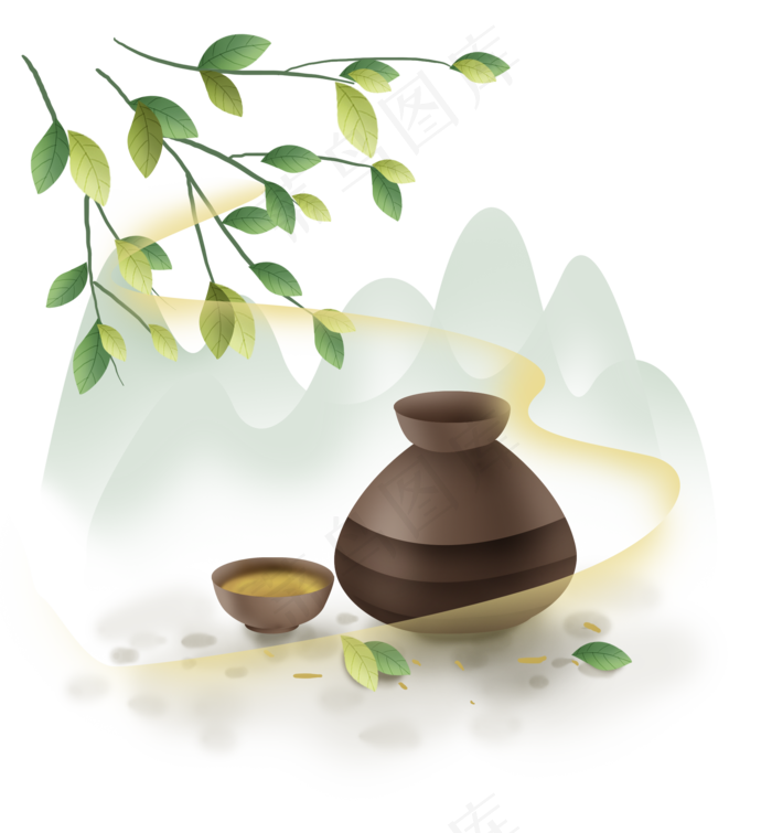 中式古风传统酒壶,免抠元素