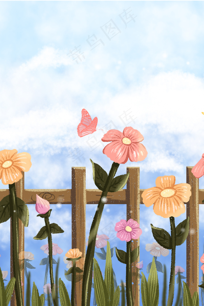 夏季花朵蓝天白云六月你好(3545*5315px 300 dpi )psd模版下载