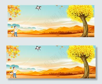 户外秋意卡通亲子banner
