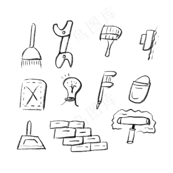 五一劳动节劳动工具手绘图标免扣(2000X2000(DPI:300))psd模版下载