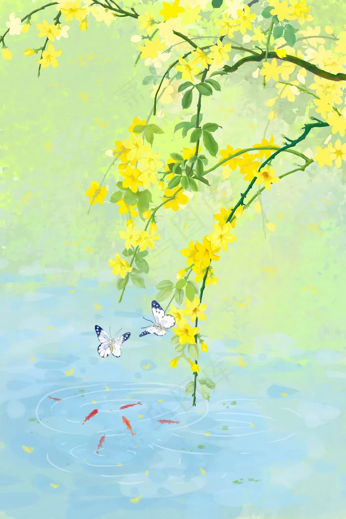 唯美春天景色之迎春花(3545*5315px 300 dpi )psd模版下载
