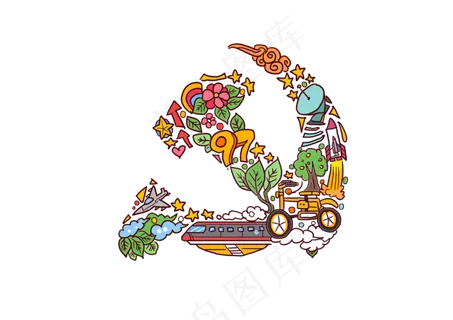 建党节党的生日党徽涂鸦风格卡通