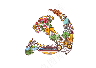 建党节党的生日党徽涂鸦风格卡通