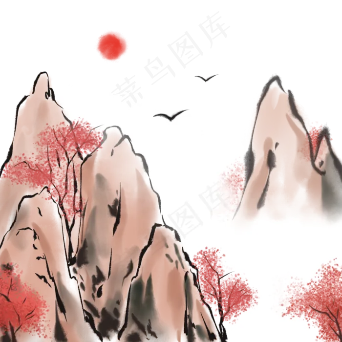 中国风水墨山水风景,免抠元素
