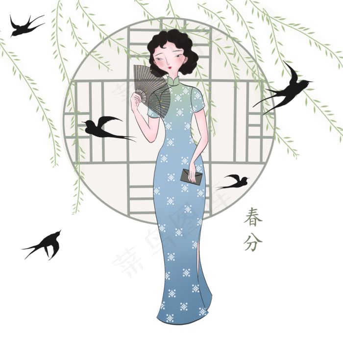 春分人物和燕子插画,免抠元素