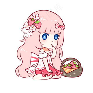 立春手绘野餐草莓女孩