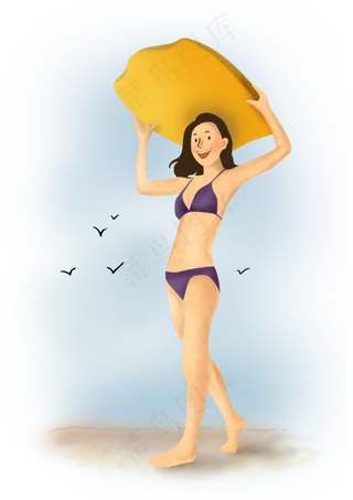 夏日海边冲浪美女