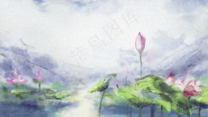 中国风水墨夏至24节气荷花夏天风景