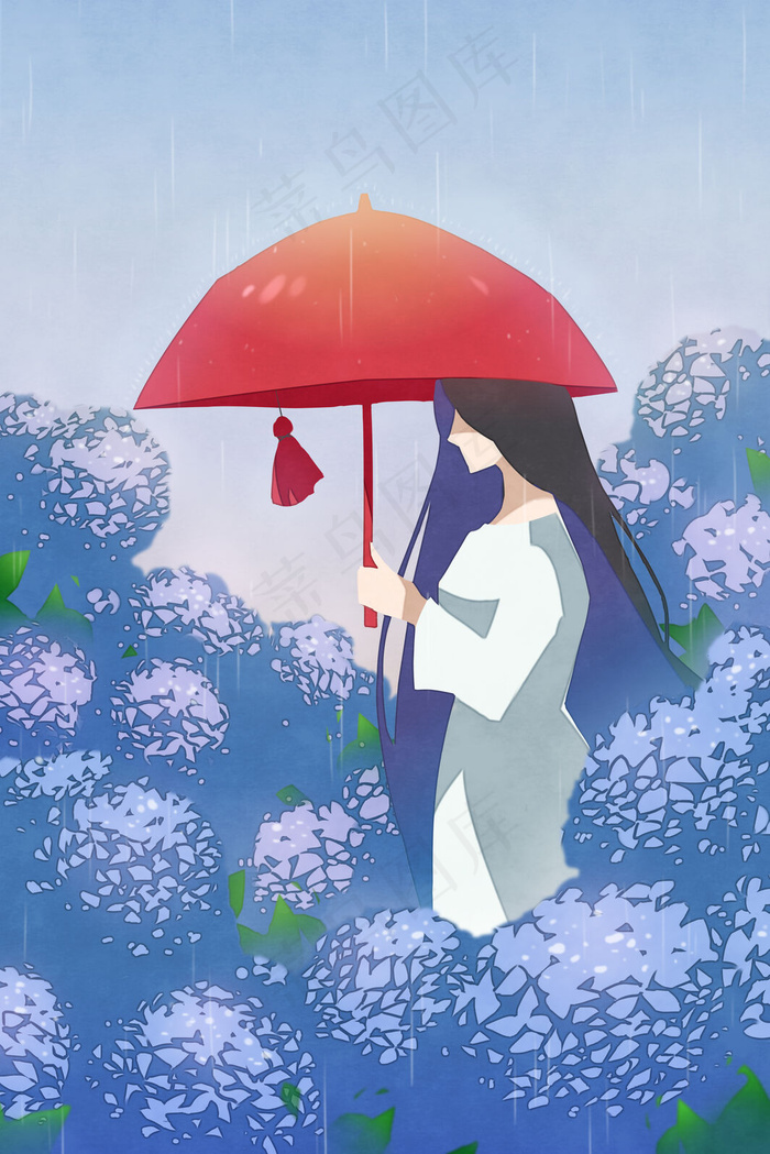 雨中的*花与少女