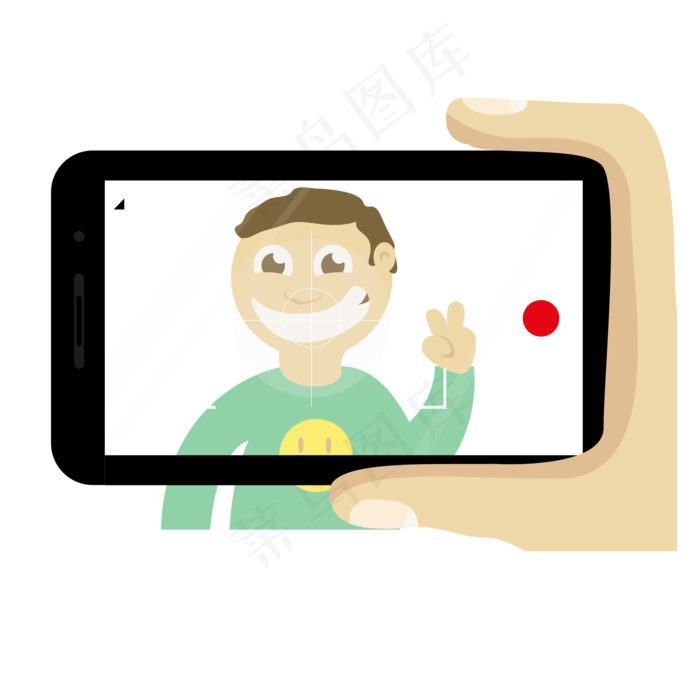 卡通矢量拿着手机正在给朋友拍照,免抠元素
