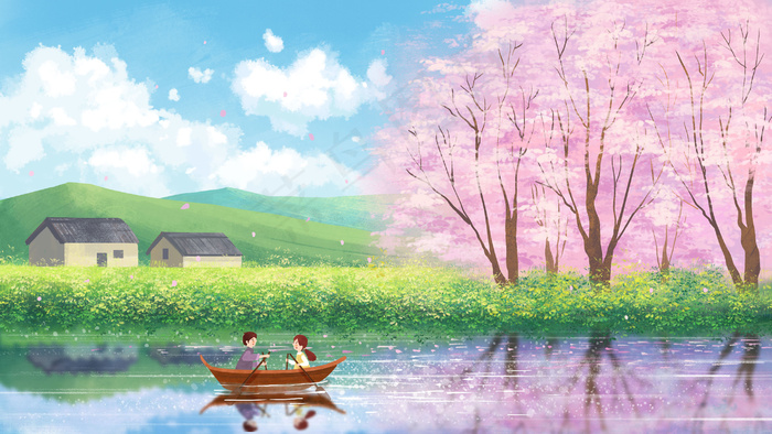 春天景色主题之乡村风景景色竖图(2880*1620px 300 dpi )psd模版下载