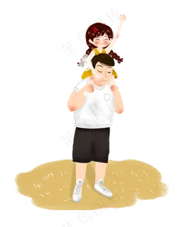 父亲节女孩坐在父亲肩上png素材