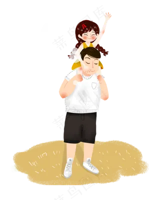 父亲节女孩坐在父亲肩上png素材