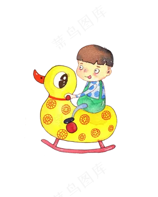 儿童节快乐木马水彩小鸭子