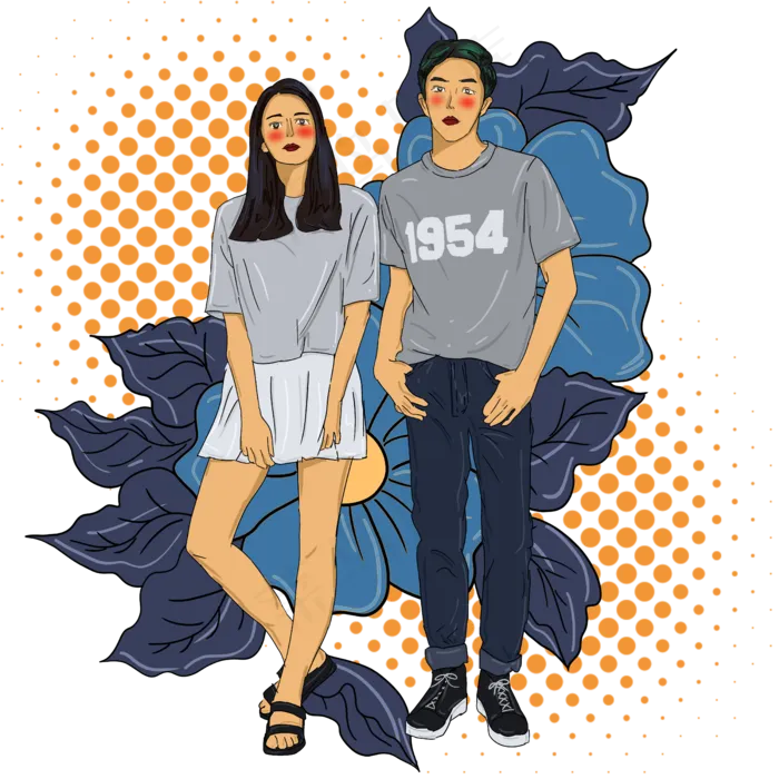 文艺小清新情侣插图(5000X5000(DPI:300))psd模版下载