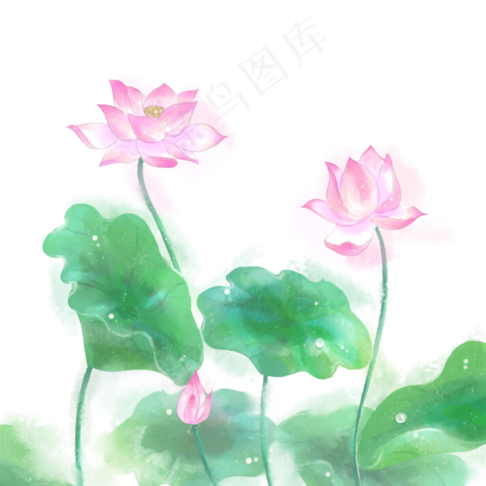 水墨水彩小清新荷花(2000X2000(DPI:300))psd模版下载