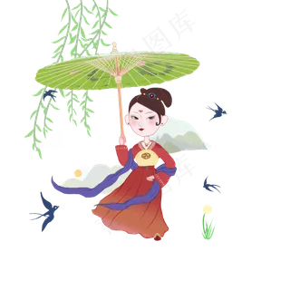 谷雨打伞的小女孩