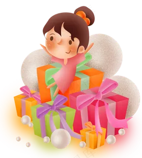 礼物堆里的女孩,免抠元素