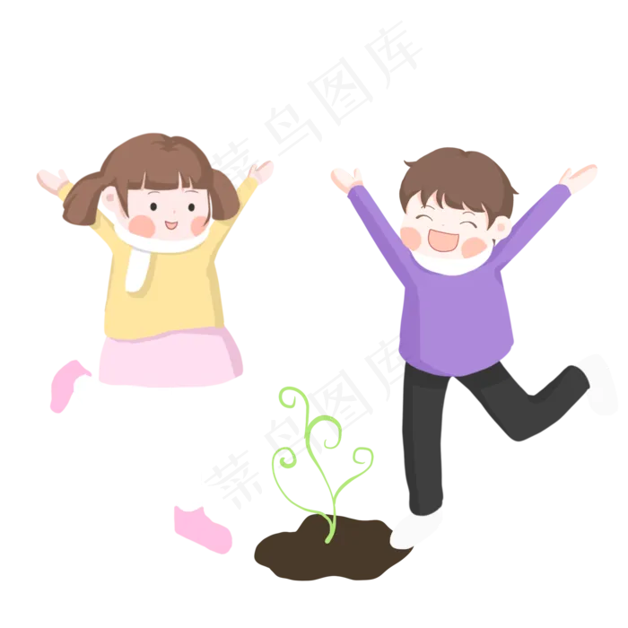 女孩一起开心种树(2100X2100(DPI:300))psd模版下载