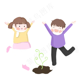 女孩一起开心种树