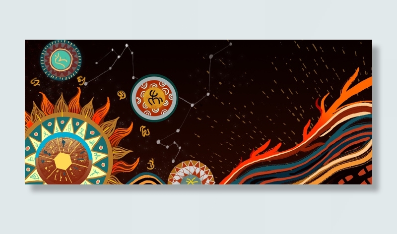 神话中国风新式中国风传说艺术罗盘宇宙(1920*800px 	       )psd模版下载