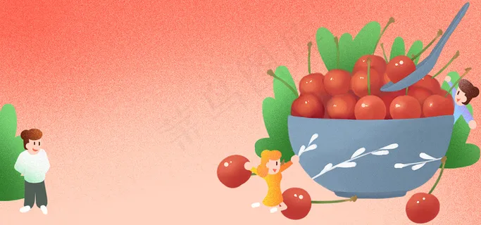 樱桃主题可爱卡通手绘banner
