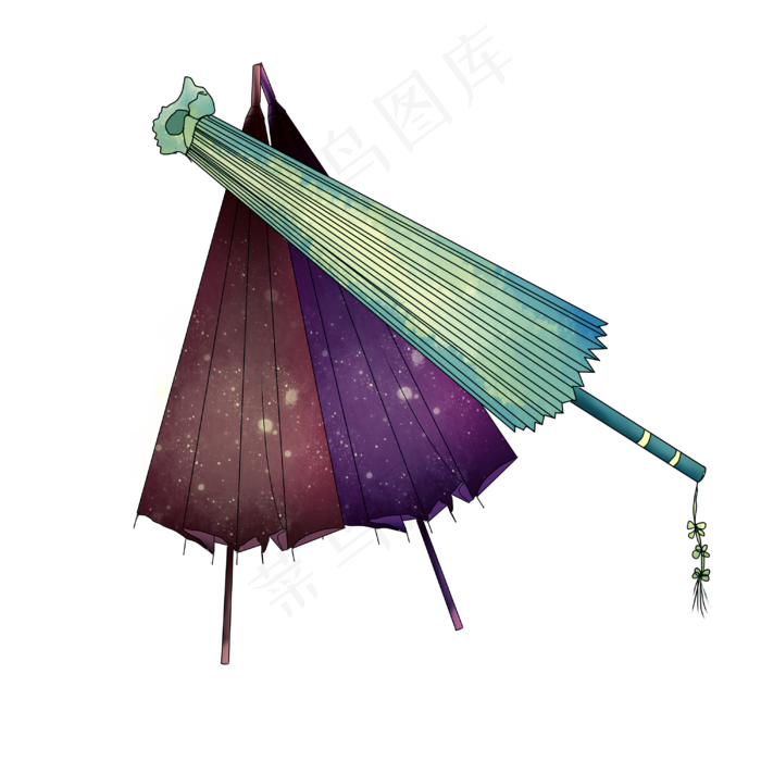 雨伞油纸伞手绘装饰图,免抠元素