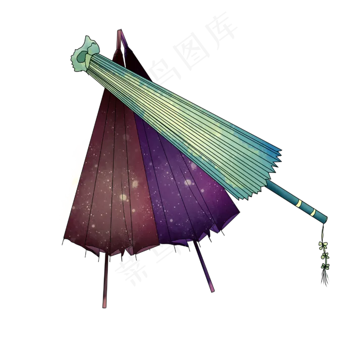 雨伞油纸伞手绘装饰图,免抠元素(3000X3000(DPI:300))psd模版下载