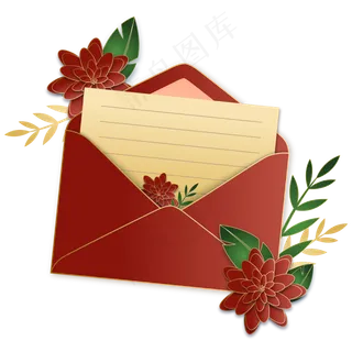 红色花朵信封信纸