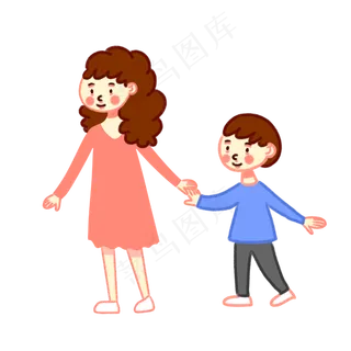手绘矢量卡通母子旅行