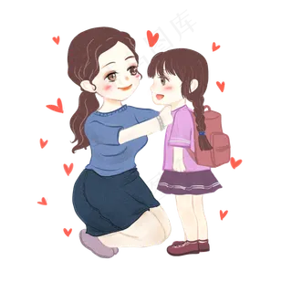 感恩节母亲送女儿上学,免抠元素