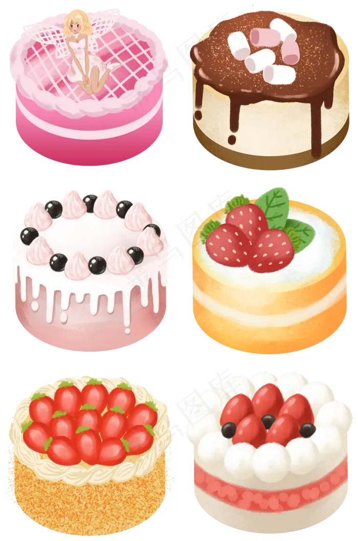 卡通手绘甜品甜点美食之蛋糕(1125X2436(DPI:72))psd模版下载