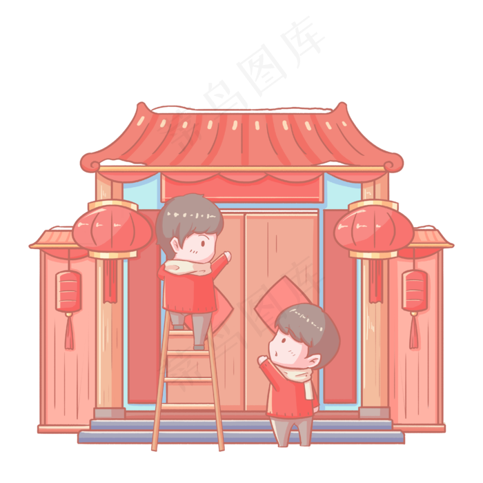 2019农历新年小年贴春联卡通手绘�,免抠元素