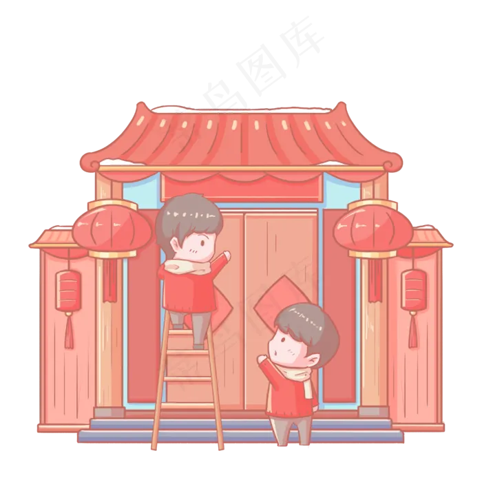 2019农历新年小年贴春联卡通手绘�,免抠元素(4000X4000(DPI:300))psd模版下载
