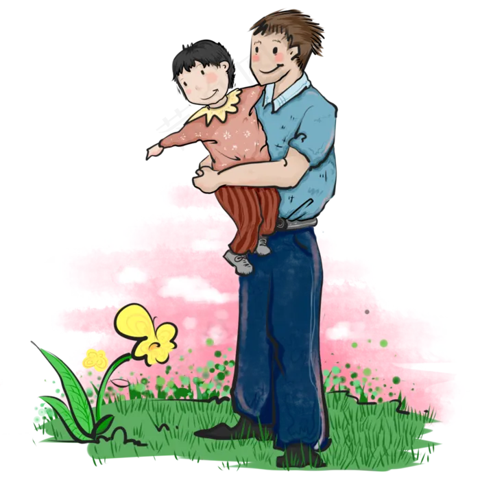 父亲节父亲抱着女儿赏花免抠元素(3500X3500(DPI:300))psd模版下载