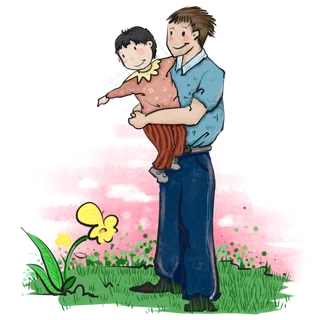 父亲节父亲抱着女儿赏花免抠元素