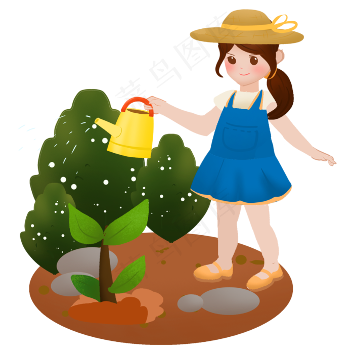 植树节给树浇水手绘插画