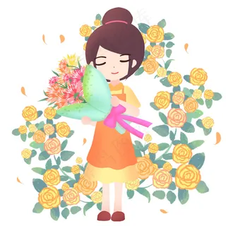 母亲节抱着康乃馨的妈妈