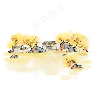 水墨中国风房屋,免抠元素