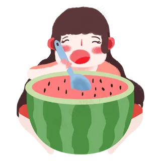 夏季吃西瓜的开心女孩