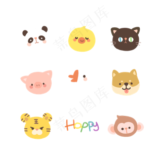 手绘卡通可爱小动物图标免抠矢量