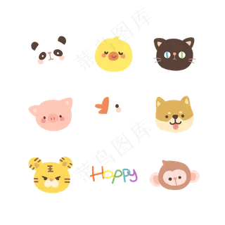手绘卡通可爱小动物图标免抠矢量