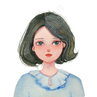 手绘水彩蓝色衣服女孩头像
