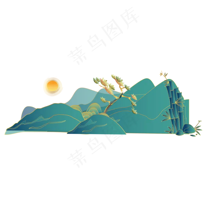 中国风国潮金线山水(2000*2000px 300 dpi )ai矢量模版下载