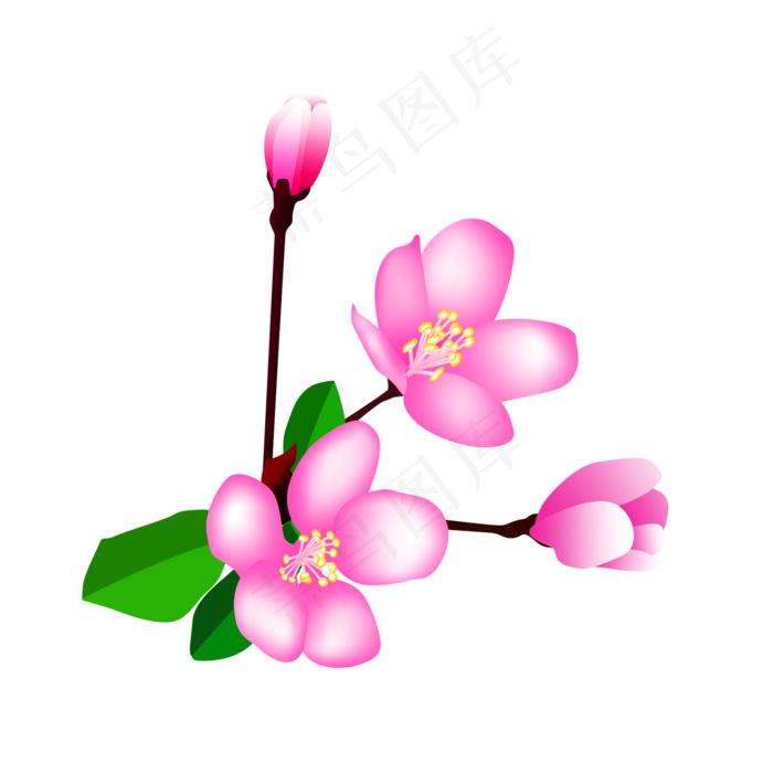 迎新年桃花中国风手绘,免抠元素(2000X2000(DPI:300))psd模版下载