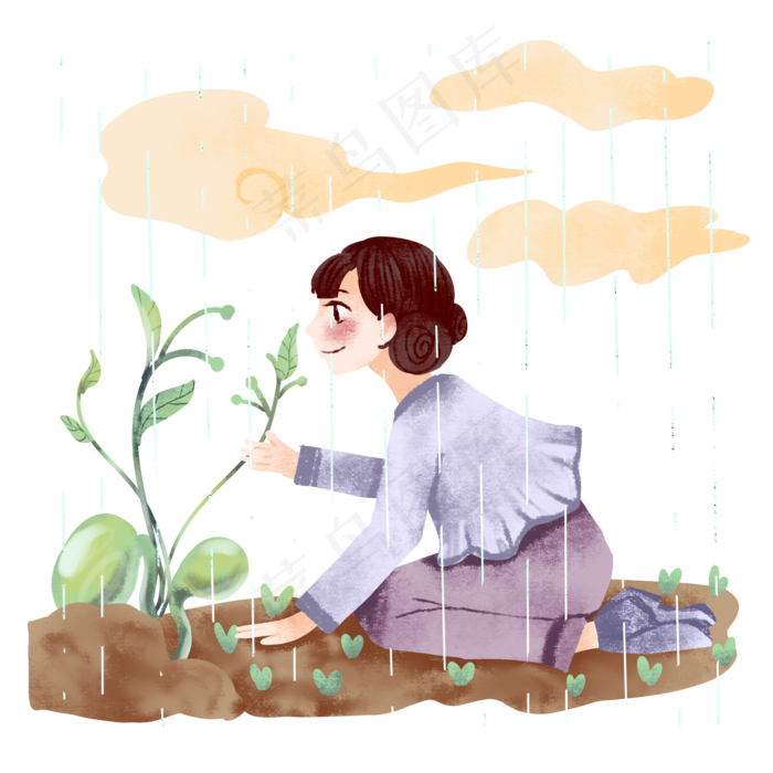 谷雨观察植物的女孩(2000X2000(DPI:300))psd模版下载